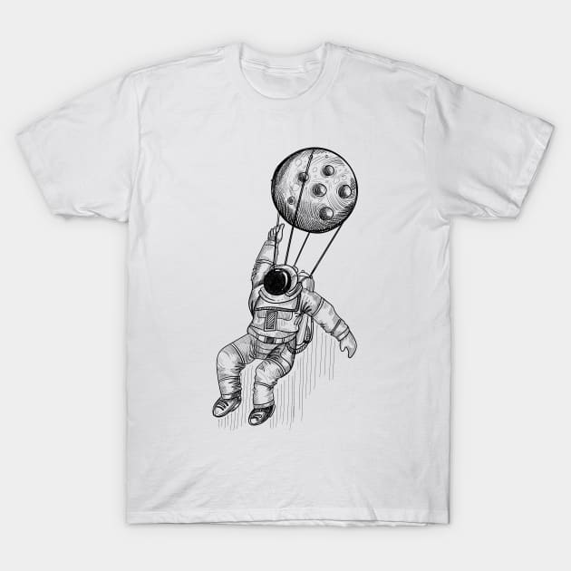 Astronaut landing With Moon T-Shirt by Mako Design 